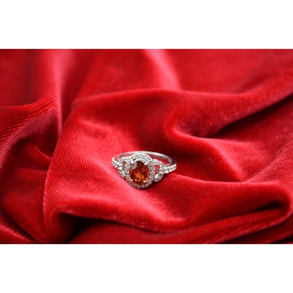 Vintage RSI Sterling Silver 925 Amber CZ Halo Ring Size 7.25 Thailand Jewelry